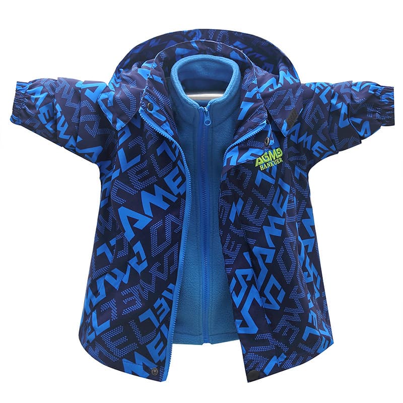Boys' 2023 Autumn Jacket, Medium to Large Size Fleece-Lined Detachable 3-in-1 Kids Windbreaker