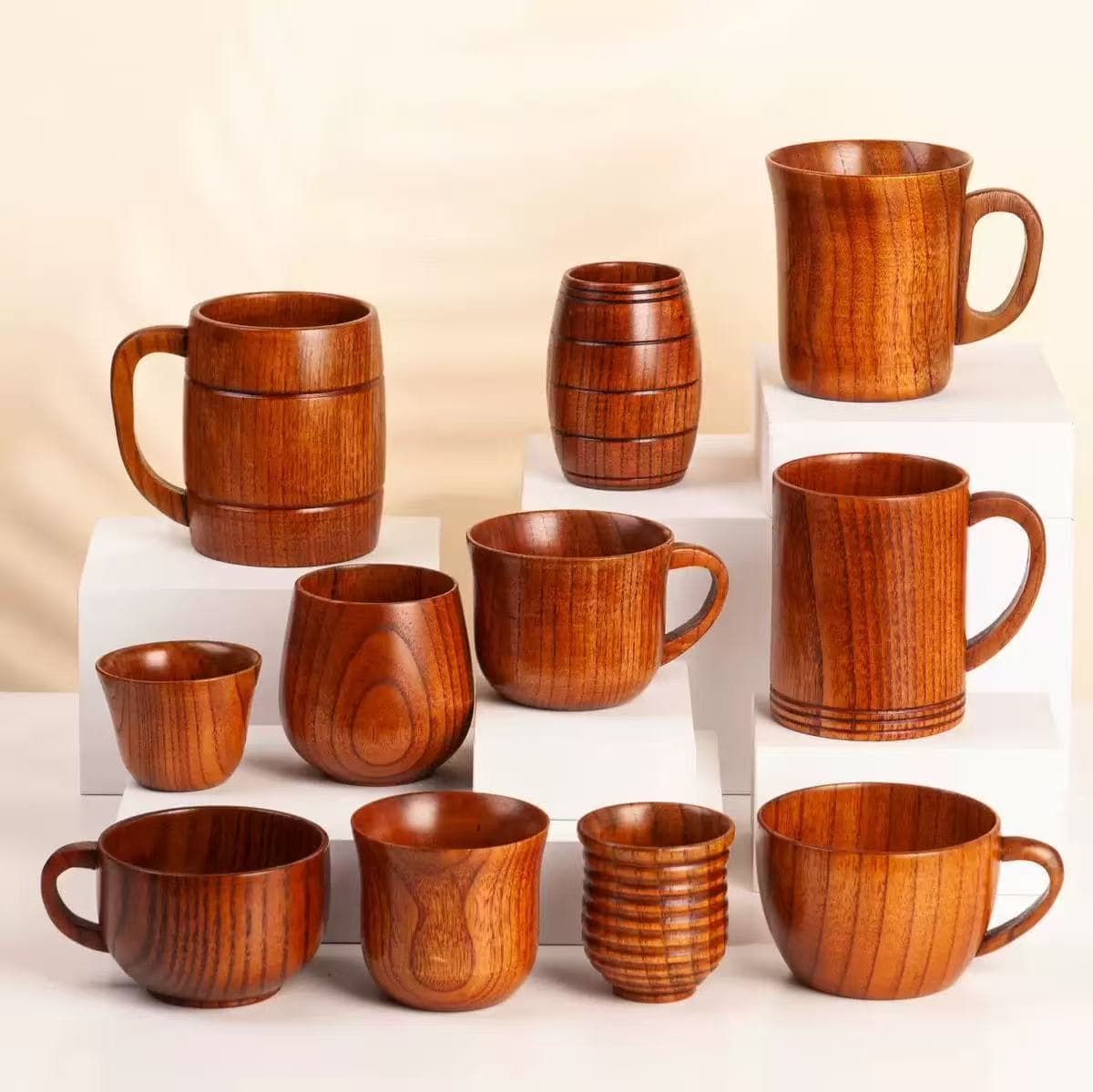 Cross-border Sour Jujube Wood Large Belly Cup Wooden Beer Barrel Mug Wooden Mug with Handle Beer Cup Coffee Cup Tea Cup