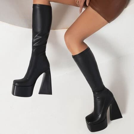 Cross-Border Autumn/Winter Trade 33-45 Large Size European and American Platform High Tube Boots Chunky High Heel Square Toe Autumn/Winter Women's Long Boots