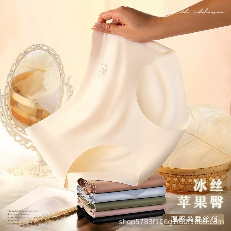 Mid-Waist Ice Silk Women's Underwear, Tummy Control, Hip Lifting, Breathable, High Elasticity, Antibacterial Crotch, Seamless Thin Style, Cotton Women's Underwear