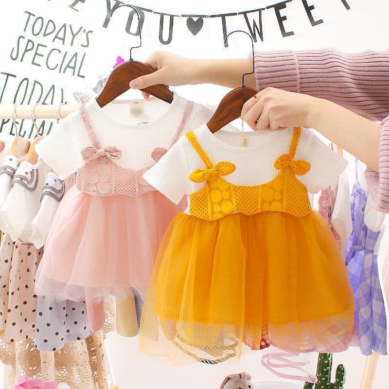 Girls Summer Dress Baby Toddler Short Sleeve Princess Tutu Dress Kids Korean Style Tulle Dress
