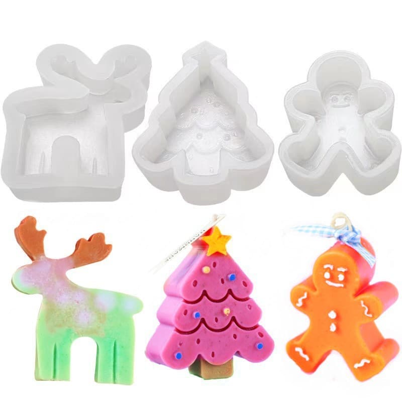 Christmas Tree Gingerbread Man Reindeer Christmas Mousse Silicone Mold Aromatherapy Gypsum Candle Cake Car Decoration Mold