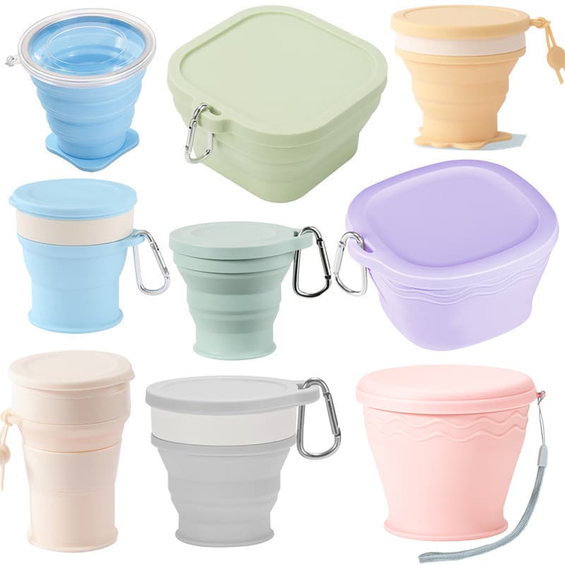Silicone Foldable Cup and Square Bowl Set - Outdoor Travel Portable 3-Piece Set