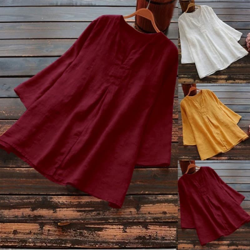 Large Stock EU US 2026 Amazon AliExpress Solid Women's Cotton Linen Casual Loose Patchwork Top