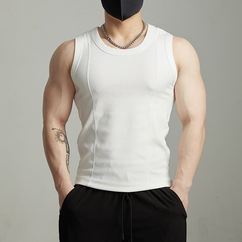 American Heavyweight Sleeveless Sports Men's Tank Vest Muscle-Enhancing Casual Fitness Breathable Textured Base Layer