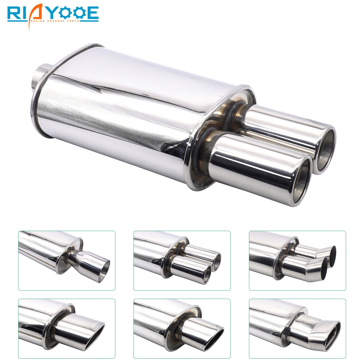 Stainless Steel Car Exhaust Muffler Modification Flat Drum Resonator Straight Pipe Universal with Tailpipe Single Outlet Dual Outlet