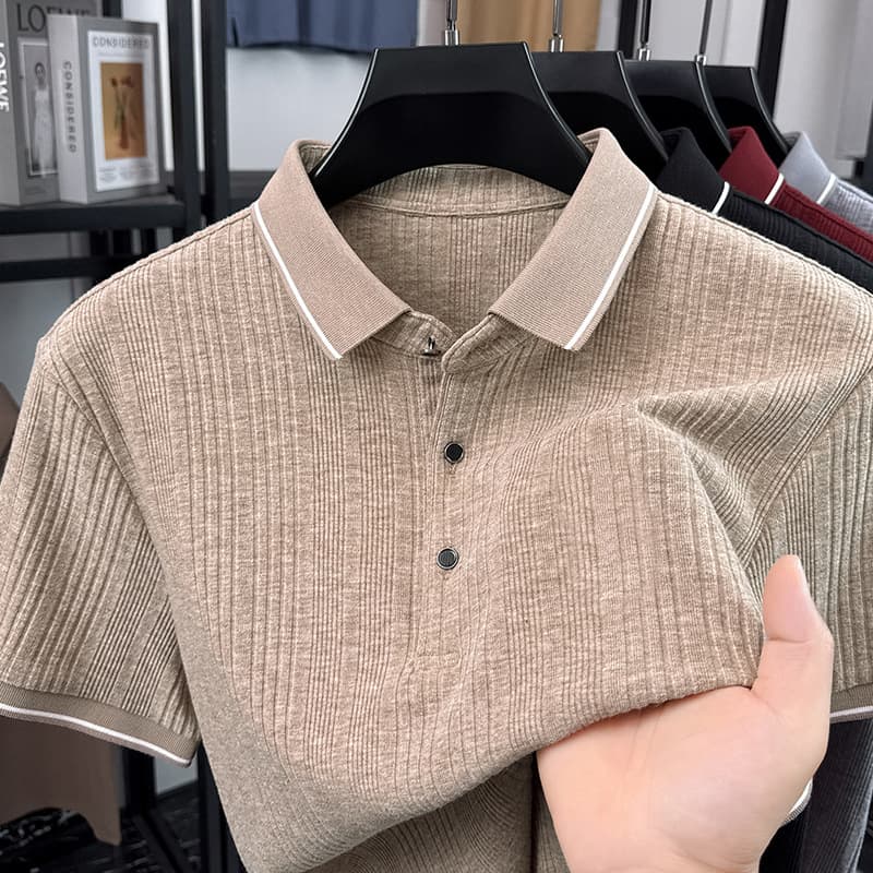 Men's New Summer Knitted Lapel Short-Sleeve Polo Shirt, Fashionable Business Casual Old Money Style, Cool and Comfortable Polo