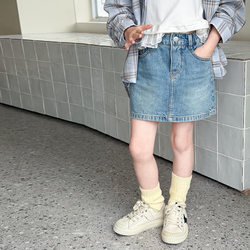 Aimobebe Girl's Fashionable Skirt Children's Summer Dress Trendy Korean Simple Style Fitted Denim Mini Skirt