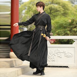 Hanfu Men's Ancient Style Martial Arts Swordsman Men's Plus Size Student Class Uniform Set Chinese Style Gentleman Spring and Autumn Ancient Costume
