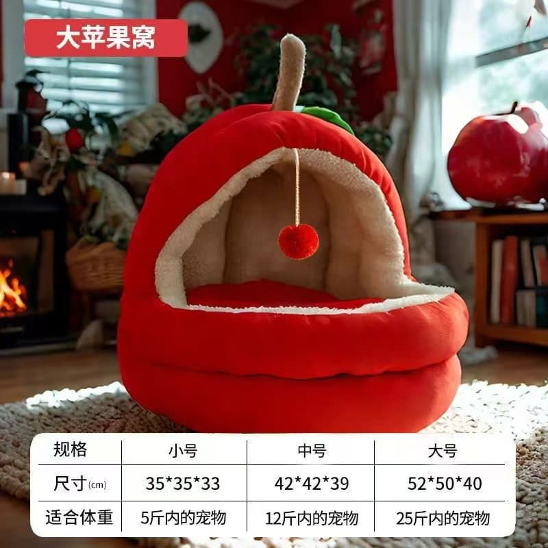 Apple Dog House Winter Thickened Warm Small Dog Bichon Frise Enclosed Sense of Security Pet Bed Four-Season Universal Dog Tent