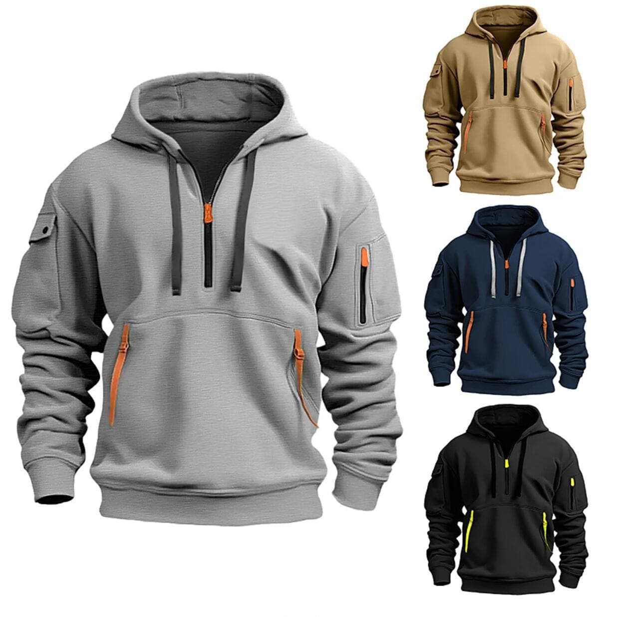 Cross-border new autumn and winter men's sweatshirt hoodie zipper multi-pocket pullover men's sports casual jacket