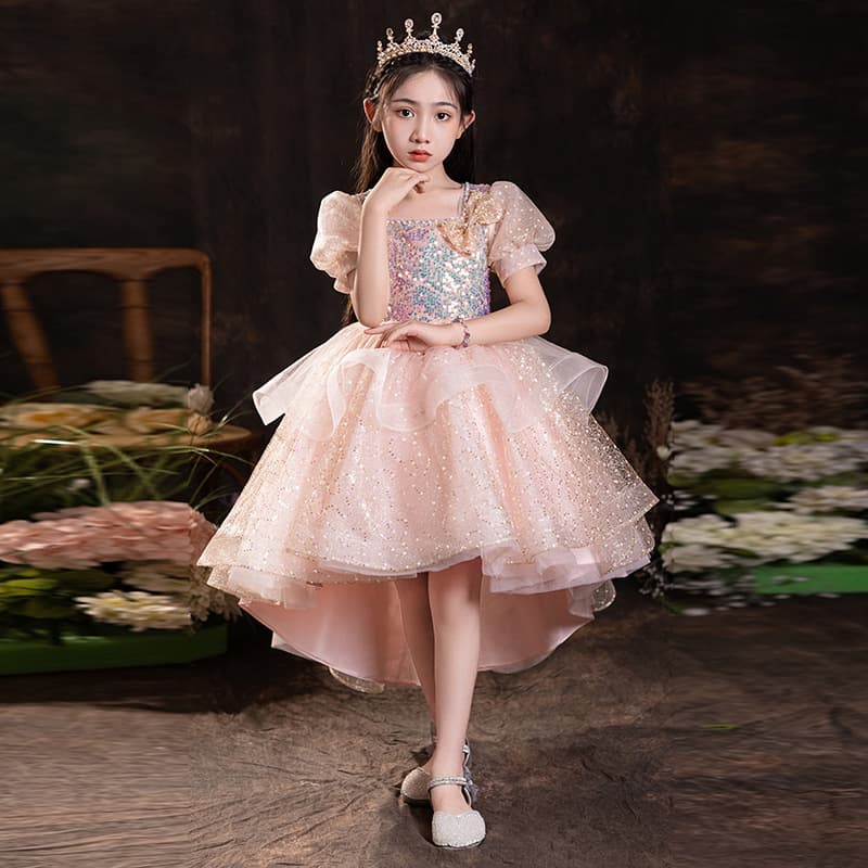 High-end girls' gowns with fluffy gauze children's 12-year-old girl's birthday princess dress host chorus performance costumes