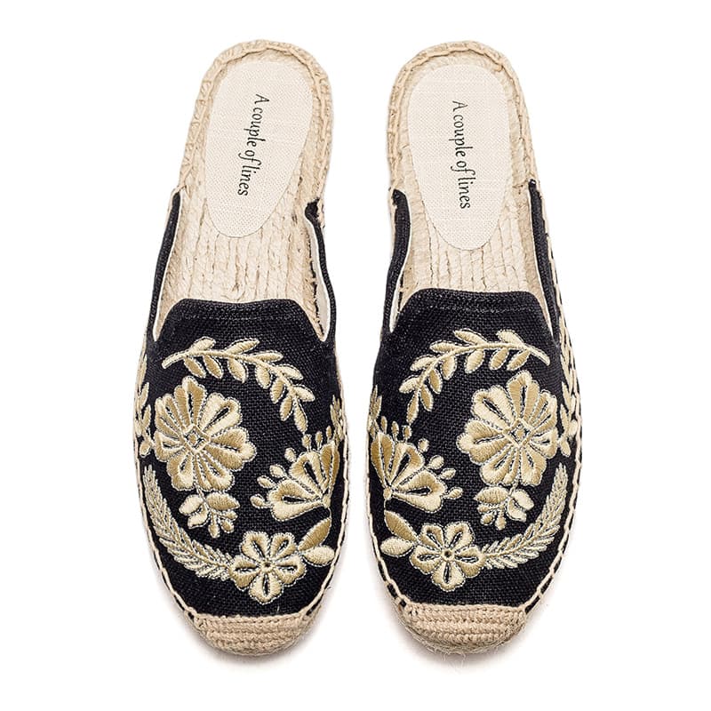 Women's Straw Slippers with Linen Embroidery, Spring and Summer Fashion New Style, Casual Linen Embroidered Half-Slippers for Women, Comfortable and Sweat-Absorbent