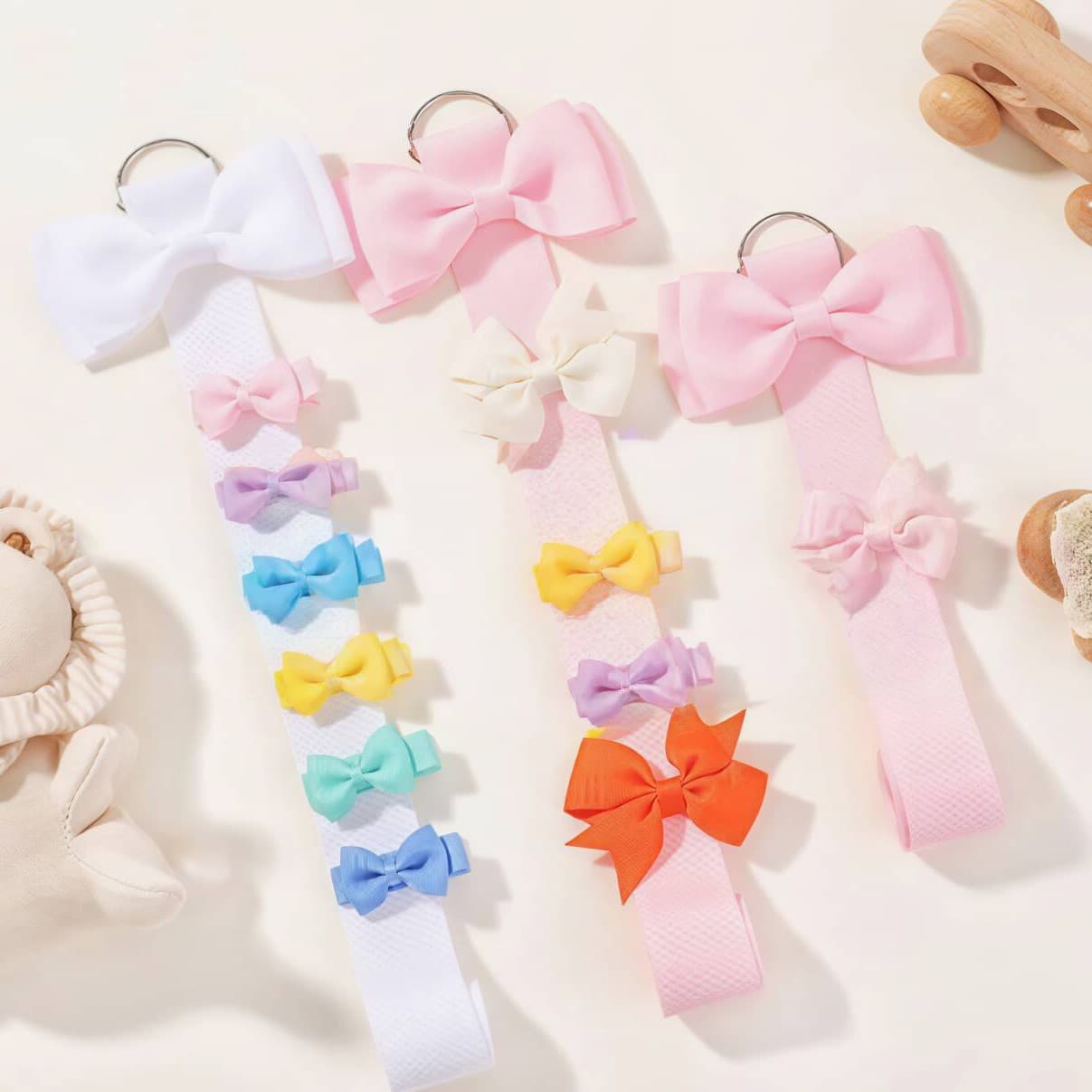 New Cross-Border Pink White Bow Cloth Bag Hair Clip Hair Accessory Storage Display Rack Baby Room Decorative Wall Hanging