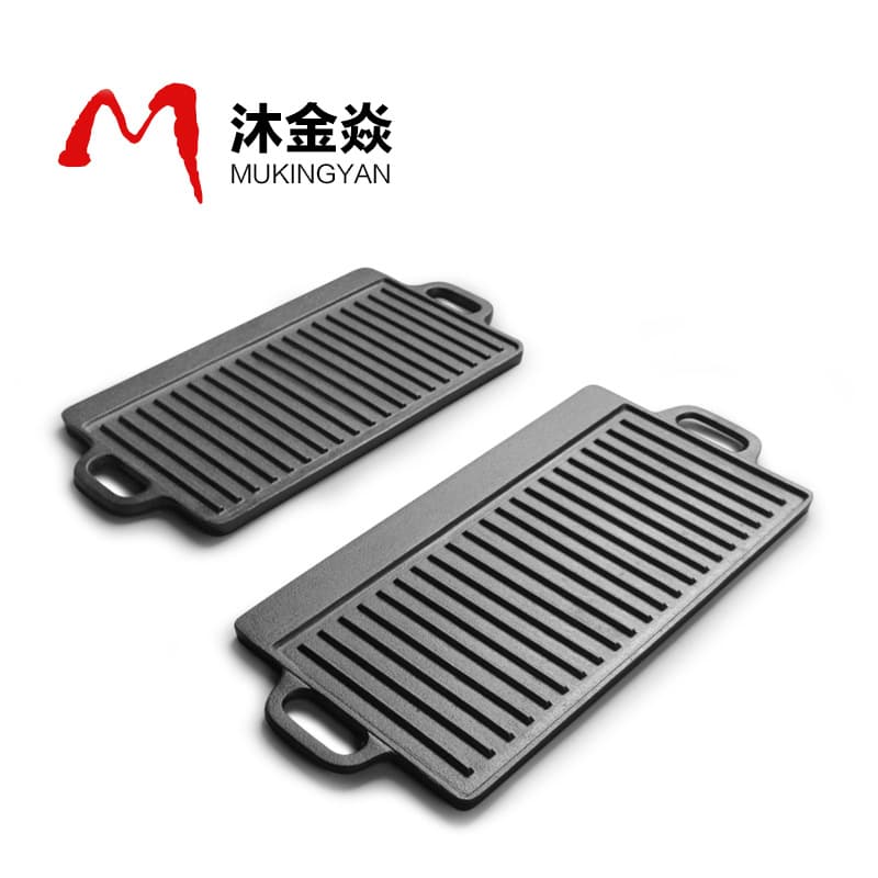 Teppanyaki Grill Plate Cast Iron Home Outdoor Rectangle Barbecue Pot Steak Octopus Roast Double-Sided Grill Pan Cast Iron Pot