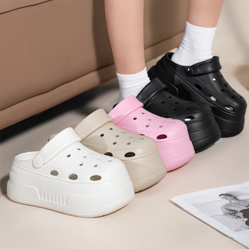 2025 New Thick Heel EVA Hole Hole Slippers Summer Beach Trend Ins Heightening Diy Accessories Women's Slippers Comfortable Footwear