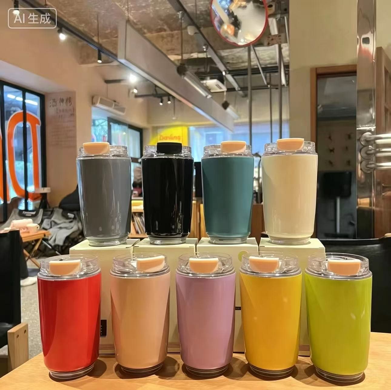 New 304 stainless steel thermos cup, high-looking portable water cup, simple solid color flip-top direct drinking car coffee cup