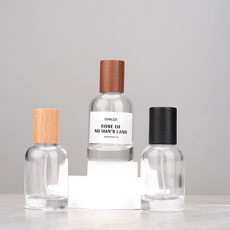 F086A Perfume Dispenser Bottle, High-End Portable 50ml, Laboratory Size, Large Capacity Glass Refill Bottle (Walnut)
