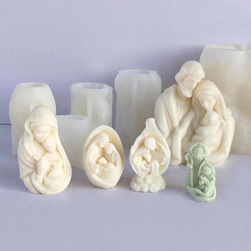 Hot-selling Christmas Mold European-style Western Sculpture Family Nativity Aromatherapy Candle Gypsum Epoxy Silicone Mold