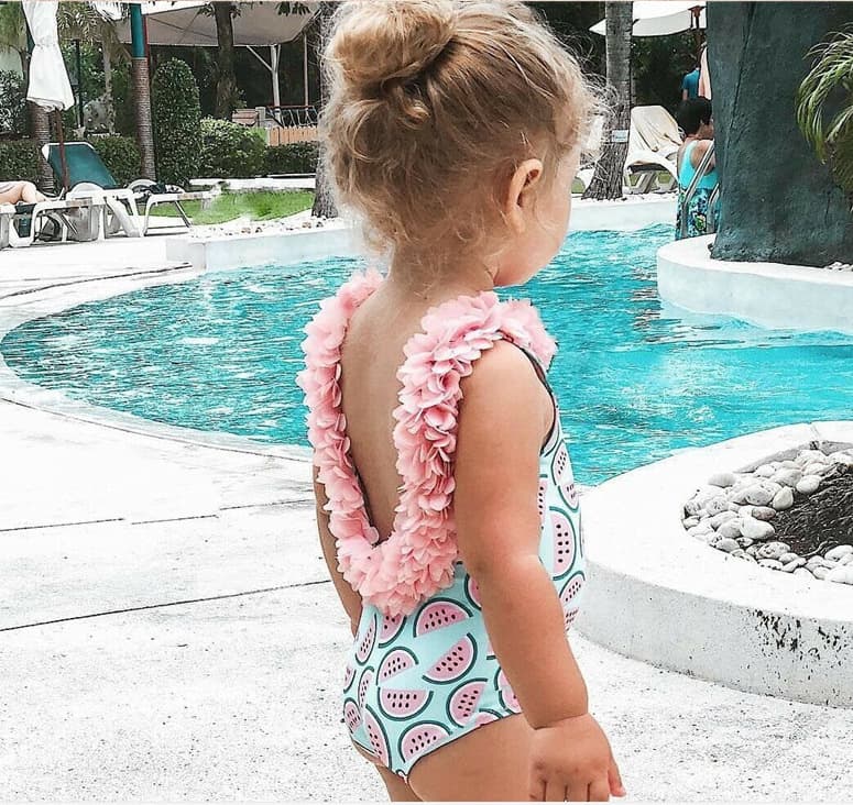 20223 Cross-border Trade AliExpress eBay Kids Baby Girl Watermelon Swimsuit 3D Floral Bikini Swimwear