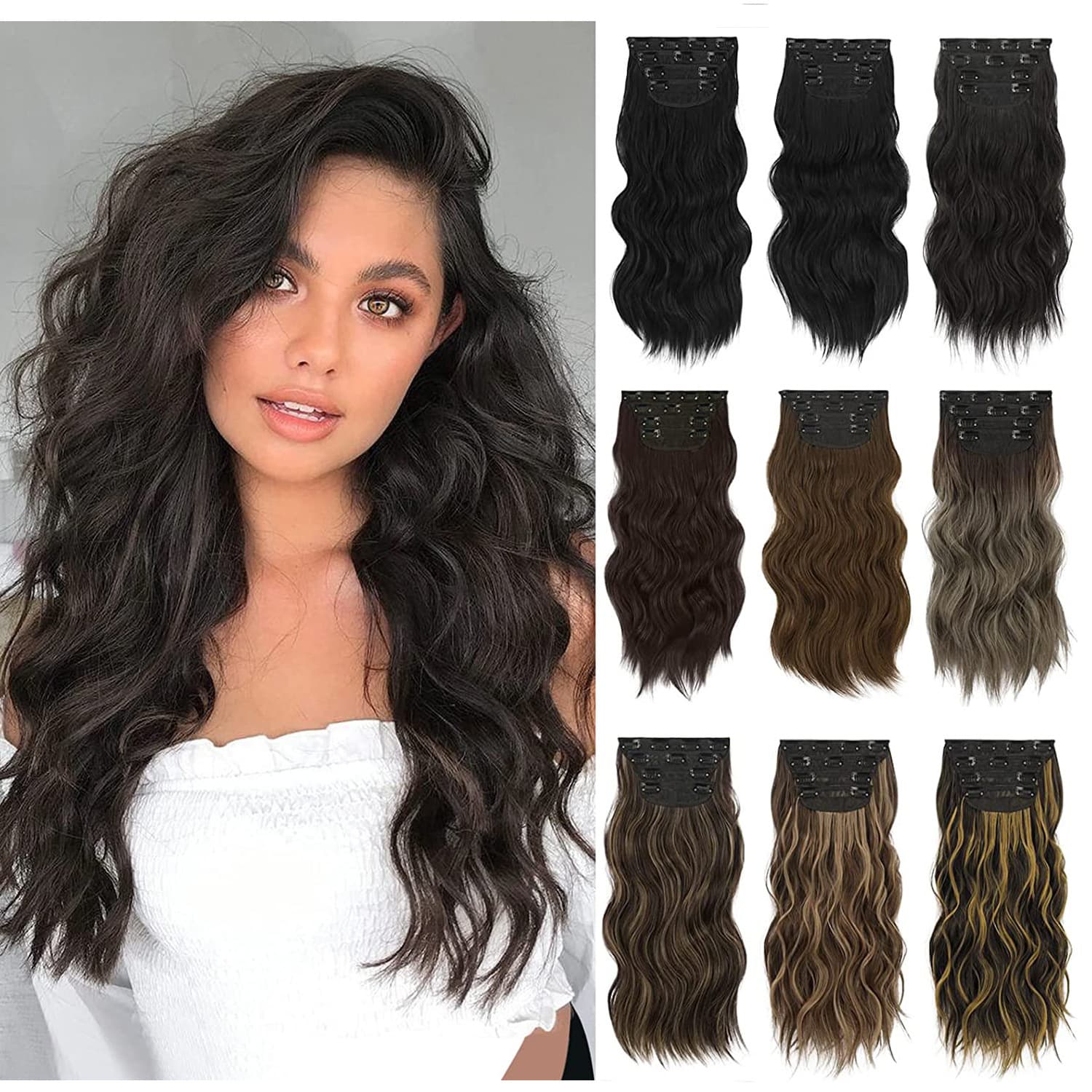 European and American Long Curly Hair Extension 11-Clip 4-Piece Set Natural Simulation Seamless Hairpiece Hair Extensions
