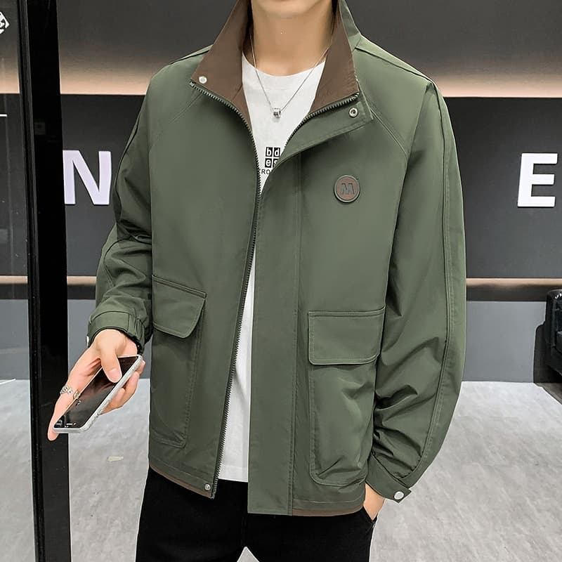 M-8XL youth large size men's jacket spring and autumn new wear-resistant stand-up collar business casual workwear jacket for men