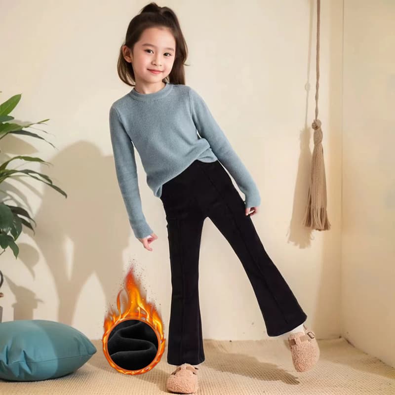Wholesale girls' pants spring and autumn 2026 new high-waisted black children's elastic thickened winter velvet micro-flared pants
