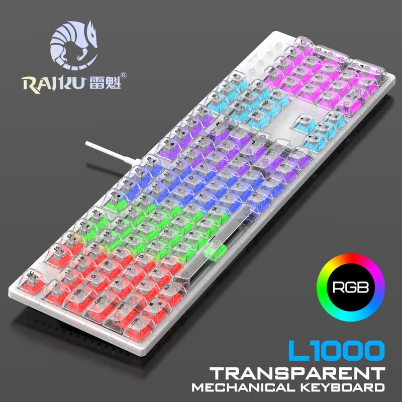 RAIKU Lei Kui L1000 transparent mechanical keyboard RGB e-sports gaming keyboard key line separation 104 keys keyboard
