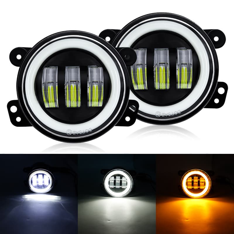 Hot Sale Car LED 4-Inch Dual Color Angel Eye Fog Light for Wrangler High Brightness Off-Road Front Bumper Modification Light
