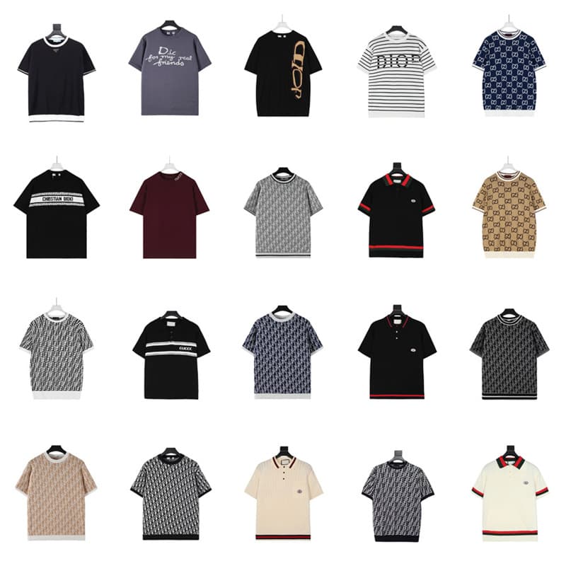 Cross-border Correct Version D Brand G Brand P Brand F Brand Jacquard Full Print Knitted Short Sleeve Men's and Women's Polo Shirt