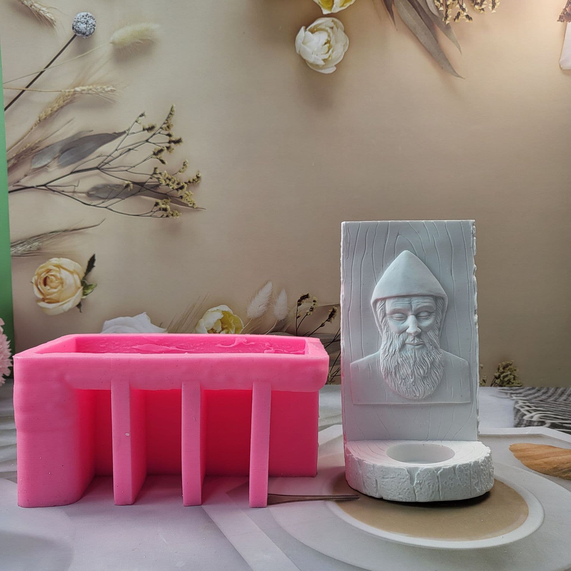 Wall-Mounted Elderly Candle Holder Silicone Mold DIY Cement Plaster Religious Candle Holder Silicone Mold A10096