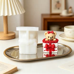 Gift Box Bear Scented Candle Silicone Mold DIY Bear Gypsum Diffuser Stone Resin Ornament Drip Oil Mold