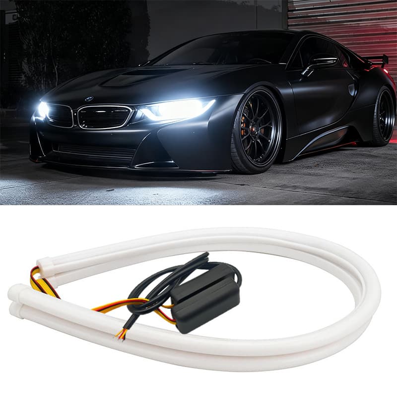 New Car LED Daytime Running Light Dual Color Light Guide Strip DRL with Turn Signal Eyebrow Decoration Light