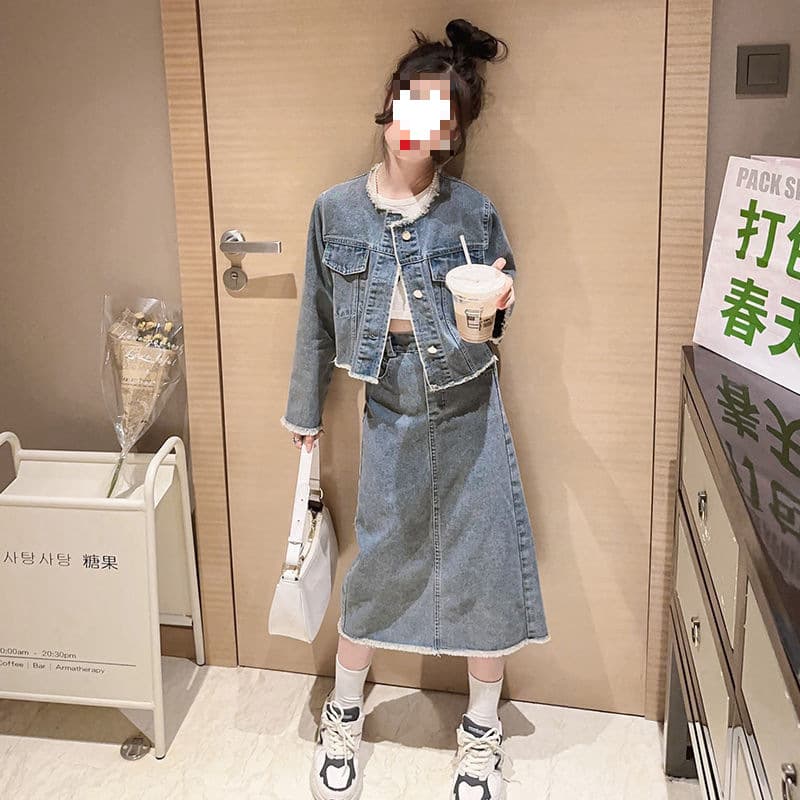 2023 Two-Piece Spring Outfit for Girls and Children - Stylish New Style Denim Skirt for Big Kids