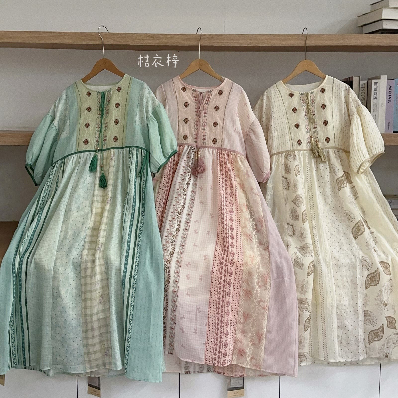 Japanese-Style Mori Girl Patchwork Floral Dress, Loose-Fitting Plus-Size Short-Sleeve Holiday Long Dress for Summer