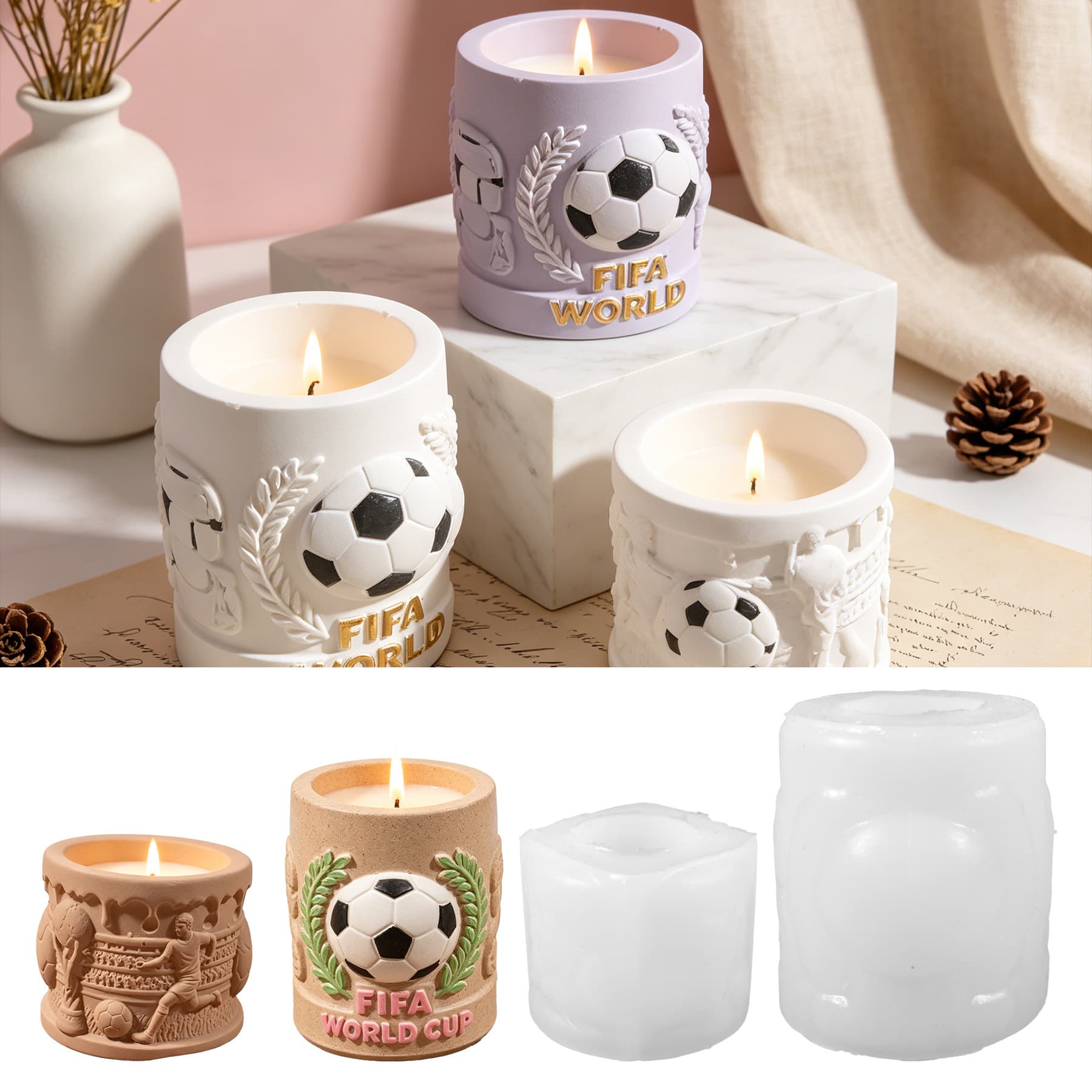 Cross-border new football candle cup resin silicone mold World Cup diy relief football plaster storage cup