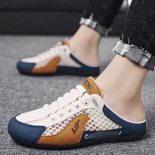 Men's Outdoor Loafer Casual Driving Shoes Summer Breathable Mesh Half Slippers Slip-on Outdoor Half Slippers Men