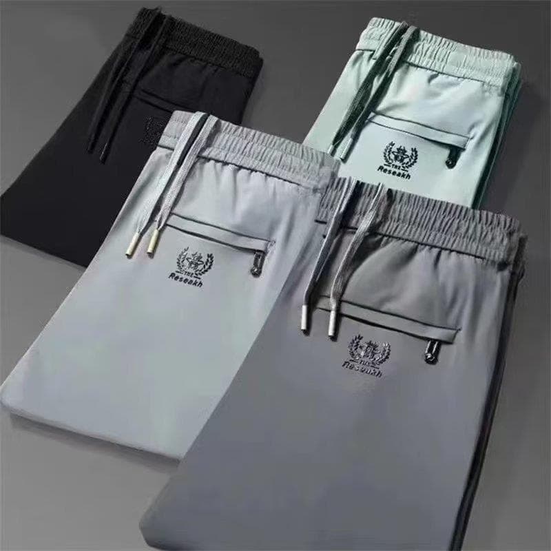 Ice Silk Men's Elastic Casual Pants, Comfortable Elastic Waist, Loose Fit, Thin Straight-Leg Long Pants for Young and Middle-Aged Men