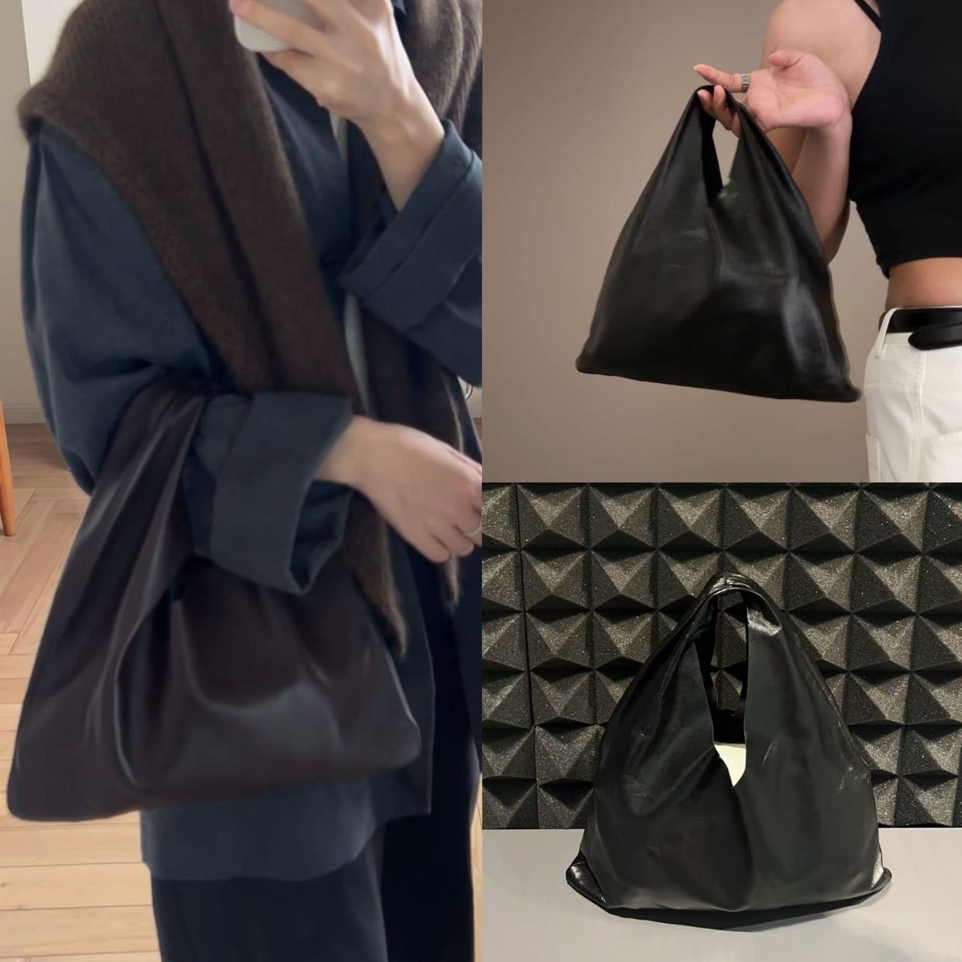 New Row Niche Genuine Leather Small Bindle Triangle Bag Sheepskin Handbag Versatile Simple Handbag