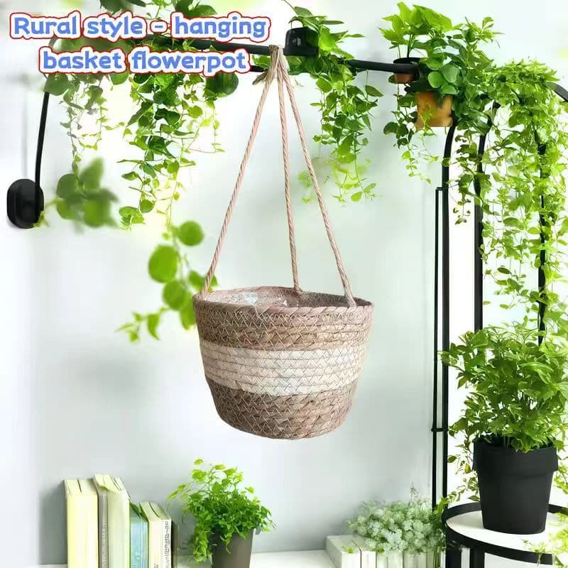 New Handwoven Grass Hanging Planter Basket for Pothos, Wall-Mounted Hanging Flower Pot Decoration