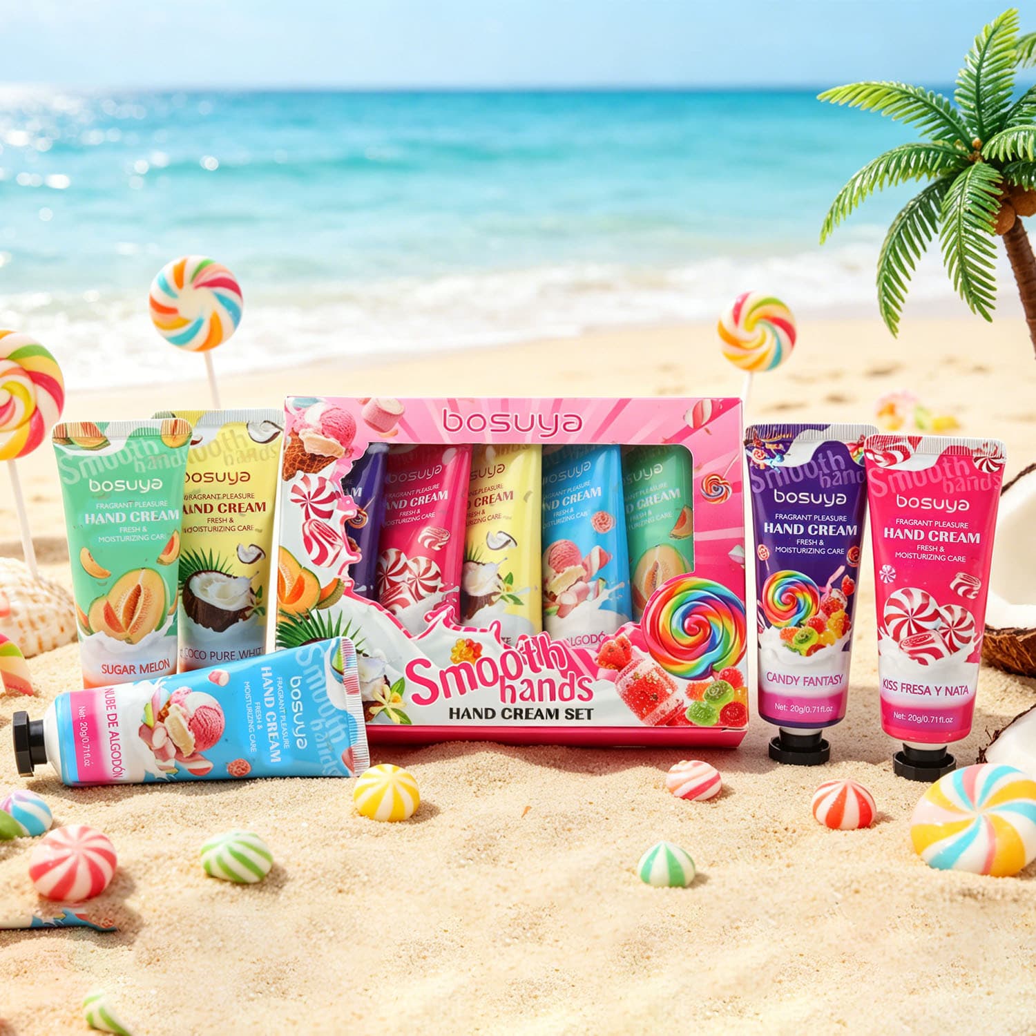Cross-border Exclusive Bosuya Candy-Style 5-Pack Hand Cream, Moisturizing, Hydrating, Refreshing, Non-Greasy, TK Hot Seller