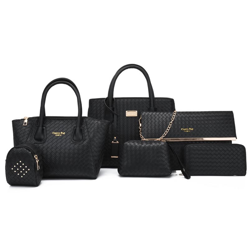 Cross-border Woven Six-Piece Set Parent-Child Bag 2023 New European and American Retro Large Capacity Women's Shoulder Handbag Crossbody Bag