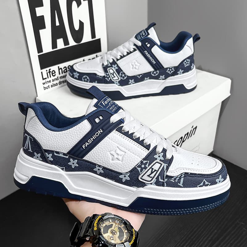 Fashionable Korean Style Men's Low Top Shoes Comfortable Thick Bottom Casual Sports Board Shoes Breathable Mesh Inner Lining