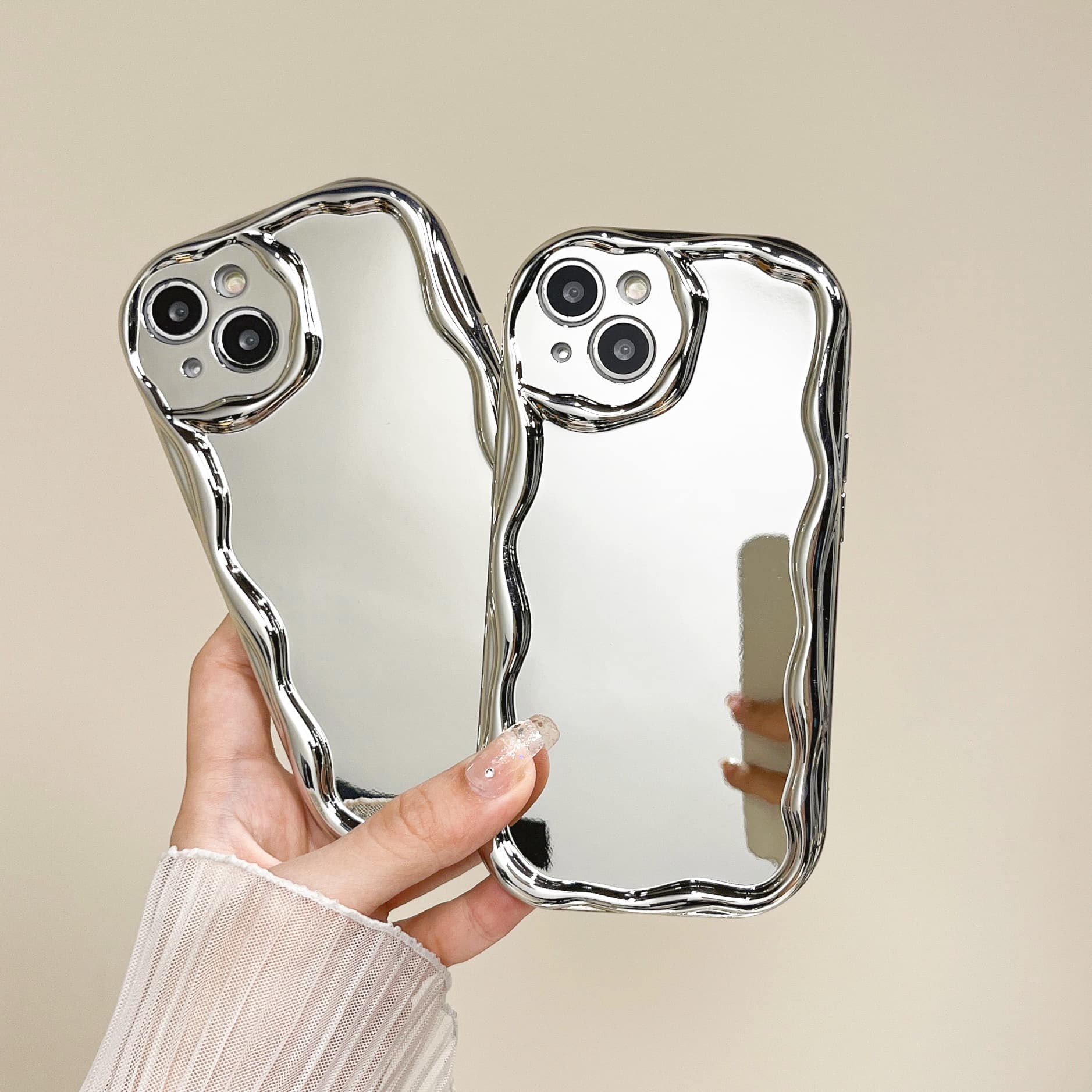 Suitable for Apple 16 electroplated silver 15promax mobile phone case iphone13 cream pattern 14 anti-fall 12 soft 11 sets XS