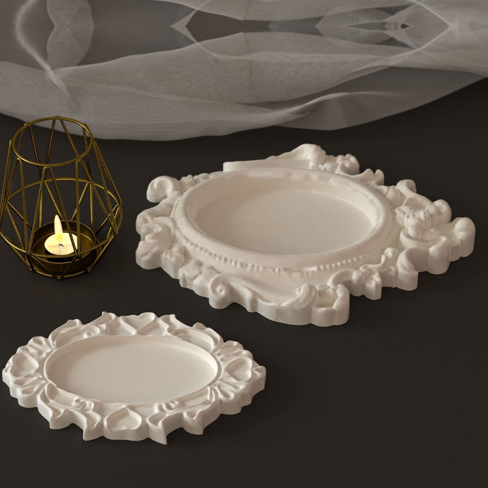 Yu Mei Ren European Palace Vintage Embossed Pattern Storage Tray Display DIY Oval Frame Silicone Mold