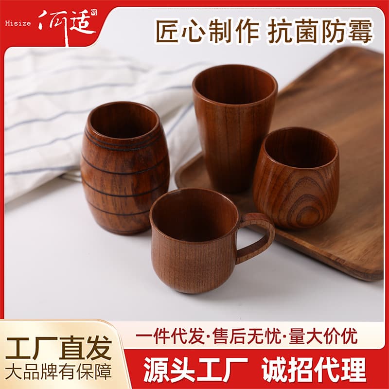Solid Wood Japanese Style Tea Cup Home Dining Utensils Heat Insulation Anti-scalding Water Cup Old Painted Wood Tea Drinking