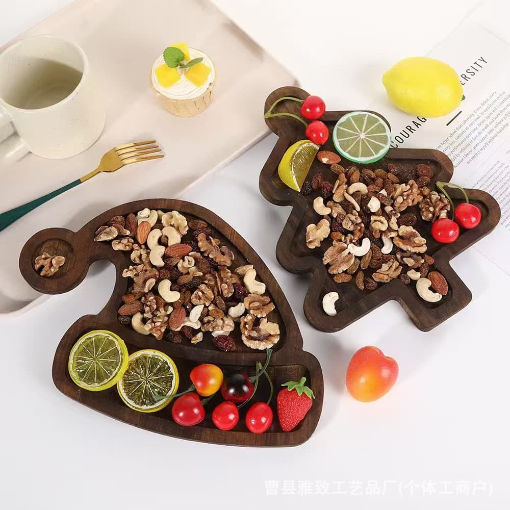 Cross-border Christmas tray, cute home wooden Christmas tree fruit dishware, cake fruit plate, children's complementary food plate