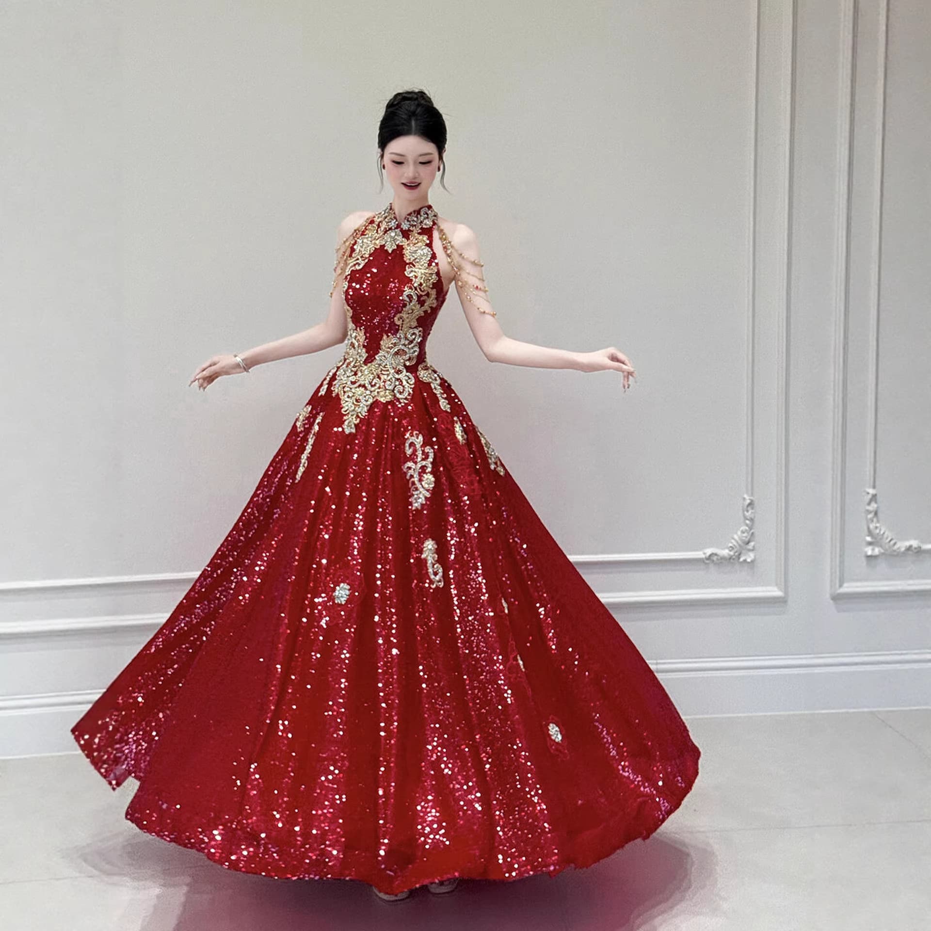 2026 New Style High-End Wine Red Off-Shoulder Evening Gown for Bride Engagement Banquet Toast Dress Hostess Formal Wear