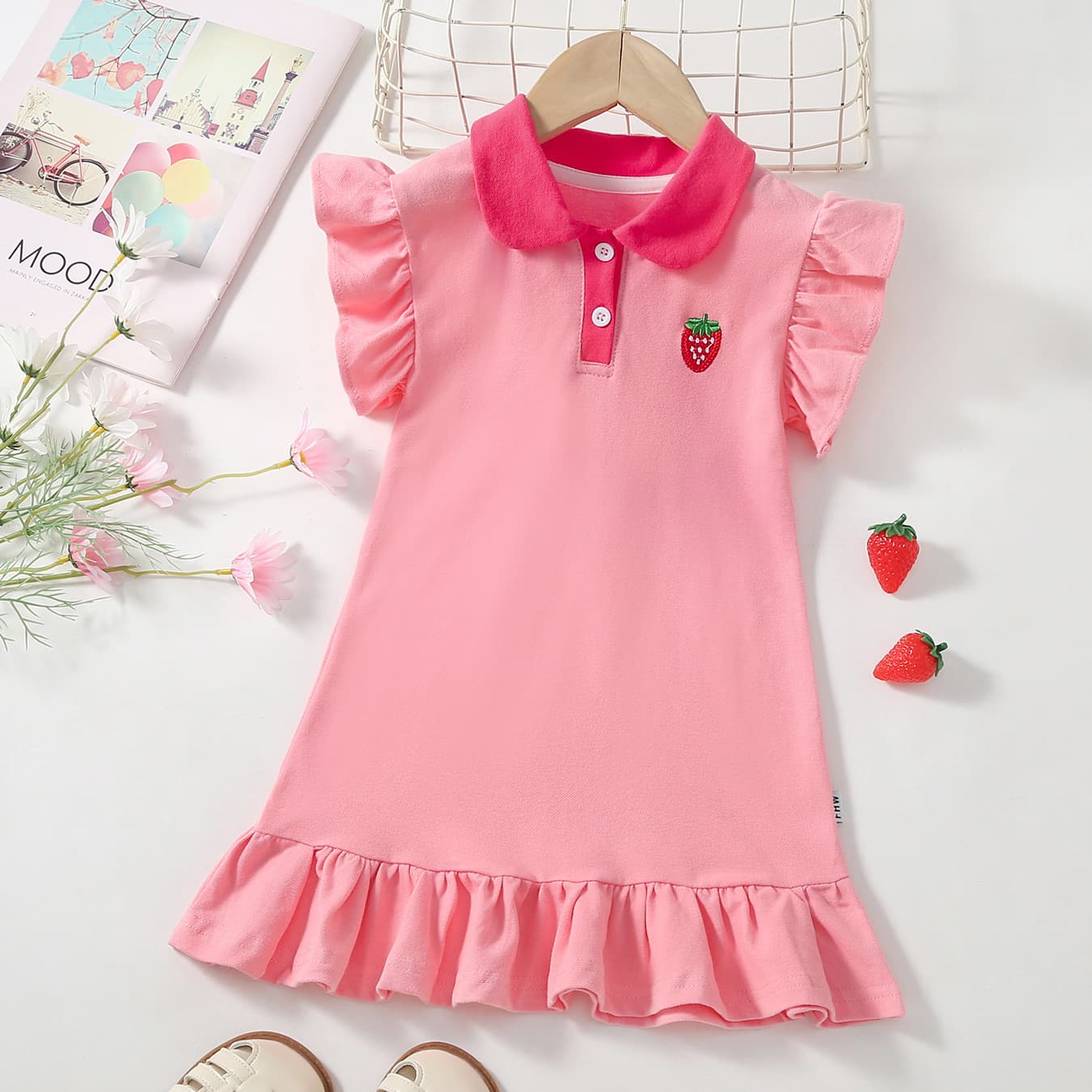 Special offer for girls' fashionable dresses in summer for children and babies, fashionable flying sleeves POLO skirts, internet celebrity girls' ruffled skirts