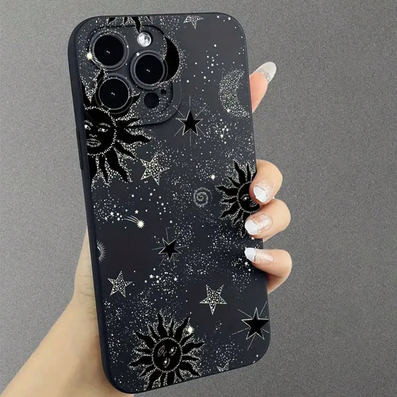 Sun and Stars Phone Case for Apple 15 Premium 13, iPhone 14 Pro Max 12 Full Coverage Shockproof Frosted Soft